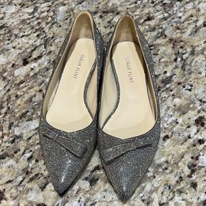 Sarah Flint Glittering Silver Flats with Bow